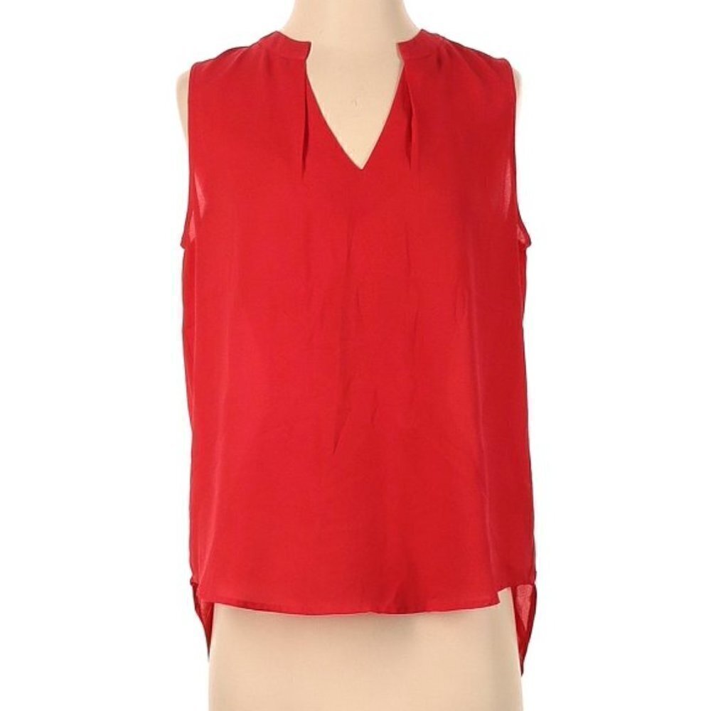Pleione Women's Size Small Sleeveless Split Neck Blouse Bright Red Cut Out Back‎